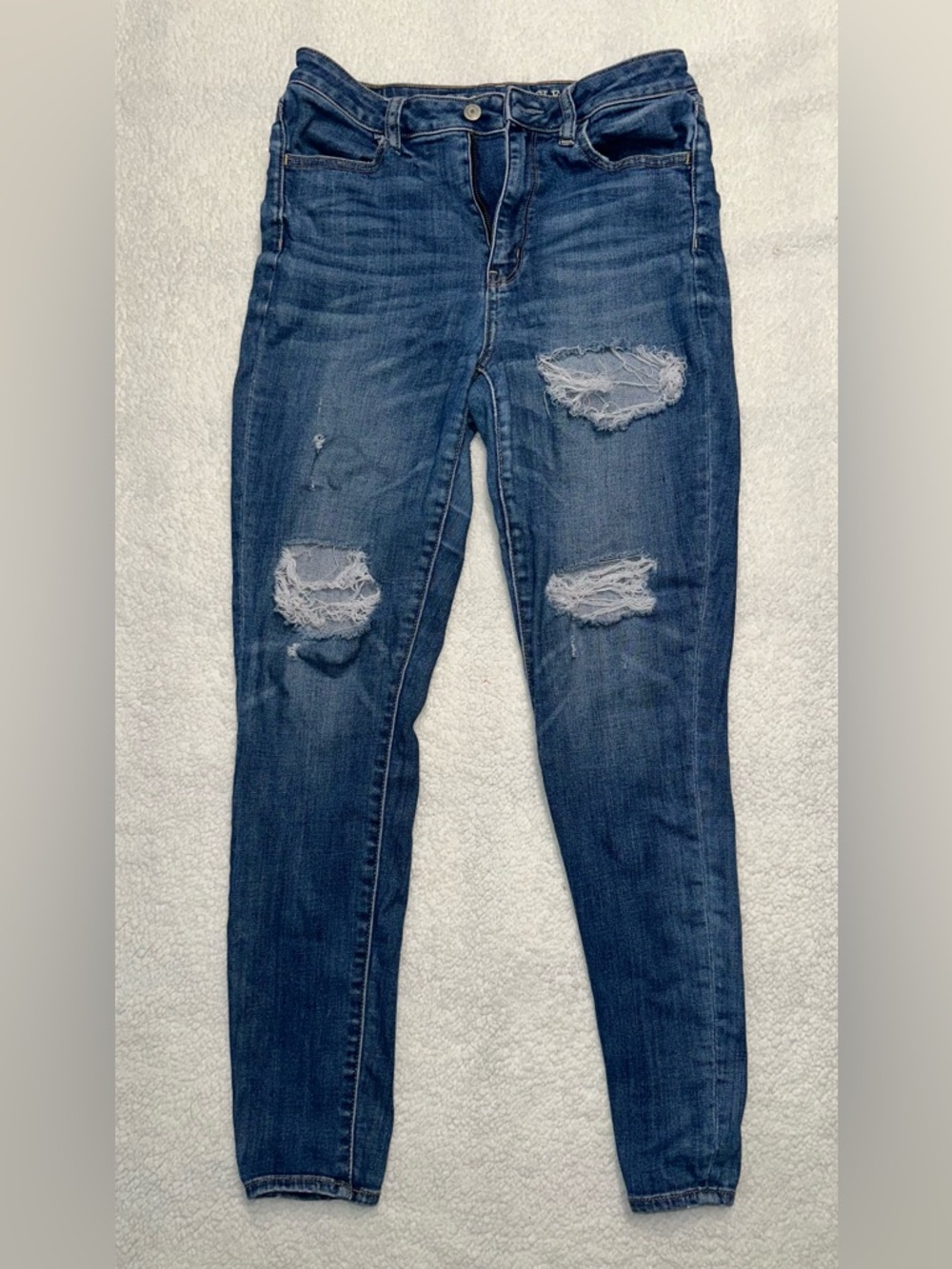 American Eagle Outfitters Dark Blue High-Rise Distressed Jeans